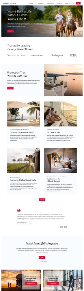 Full editorial landing page — proof, benefit grid, testimonial, and dual CTAs