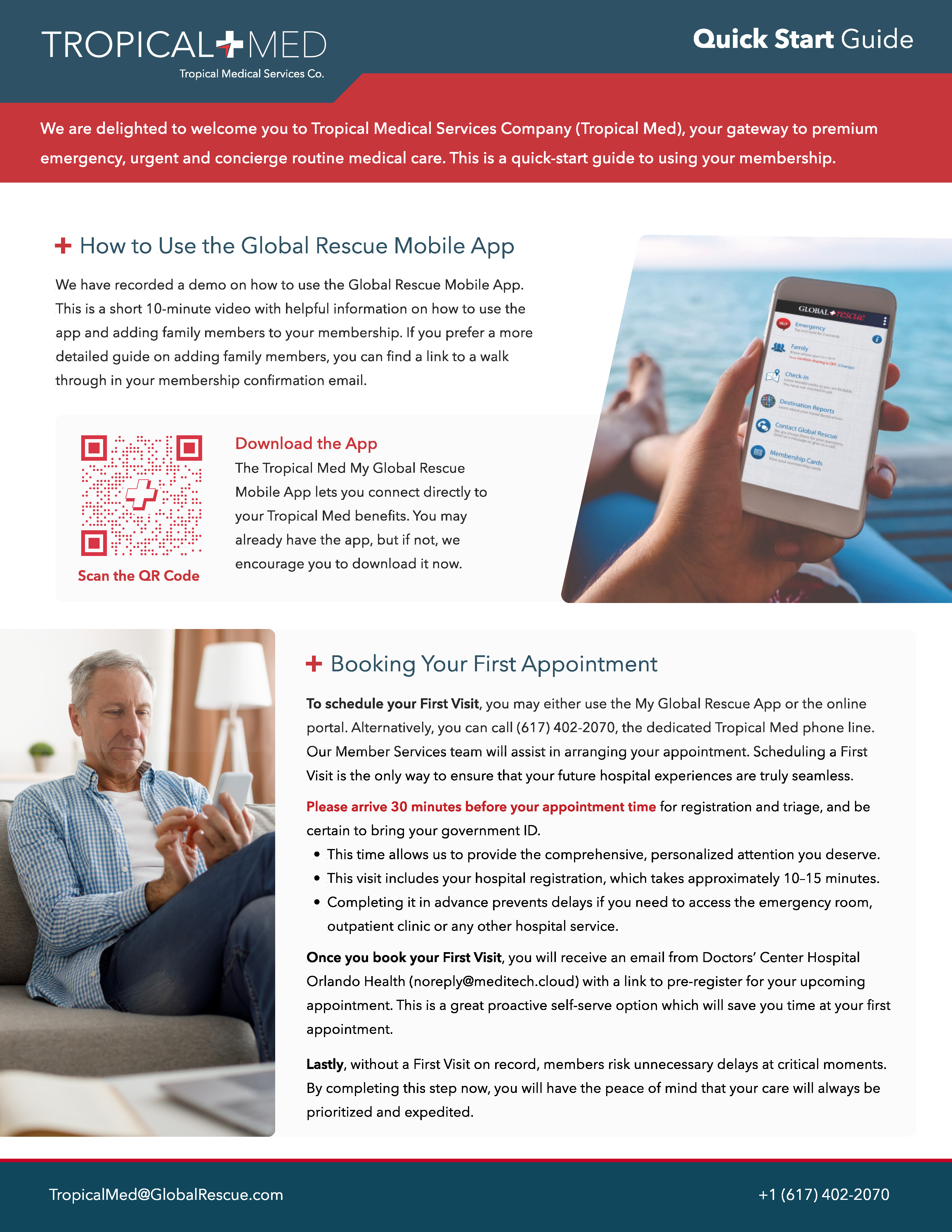 Quick Start Guide page one — app onboarding and first appointment instructions